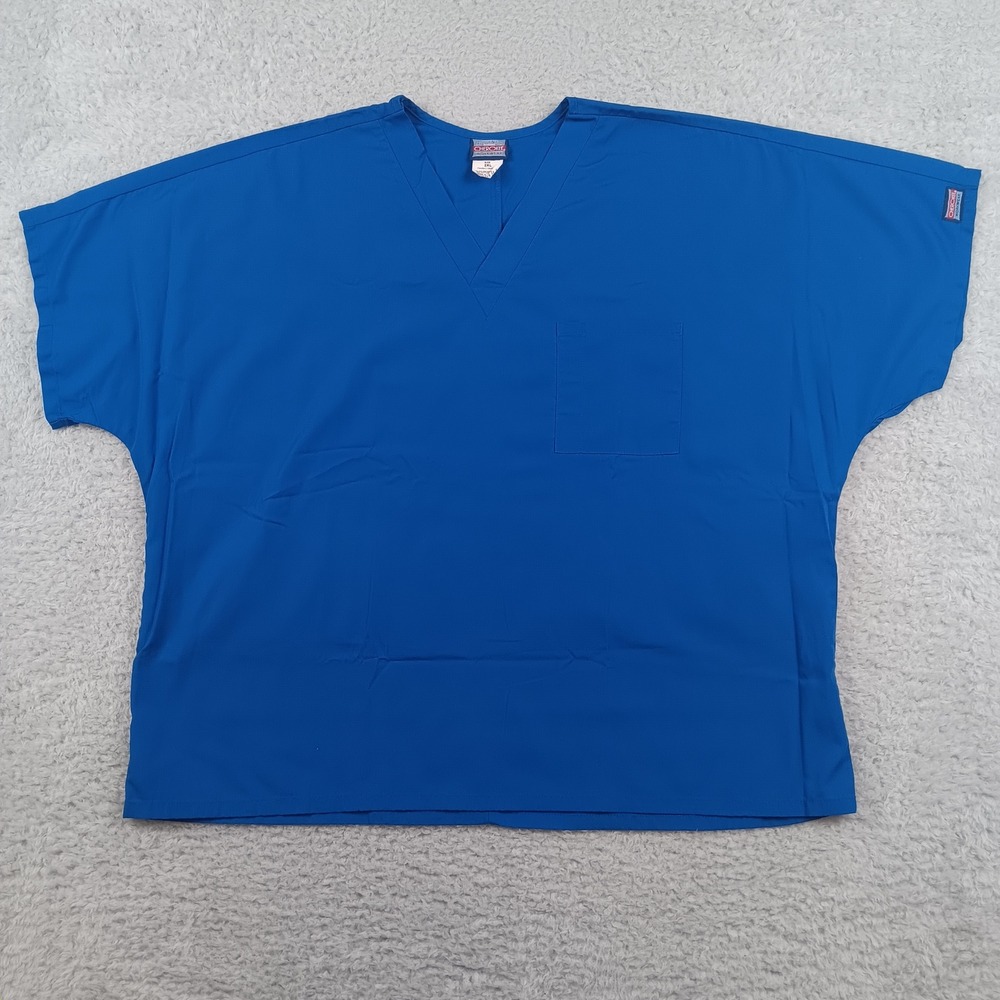 Cherokee Scrub Top 4777 Unisex 2XL Royal Blue V-Neck Chest Pocket Workwear
